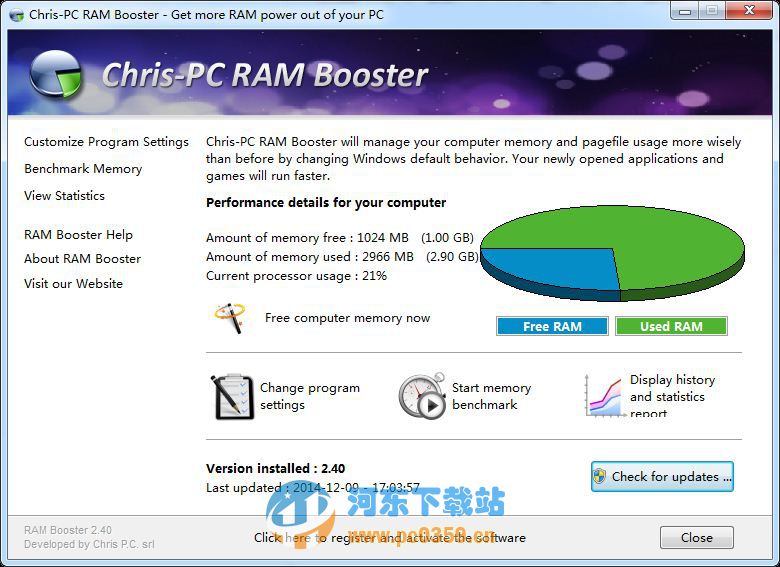 win7内存优化工具(Chris-PC RAM Booster) 5.00 官方最新版