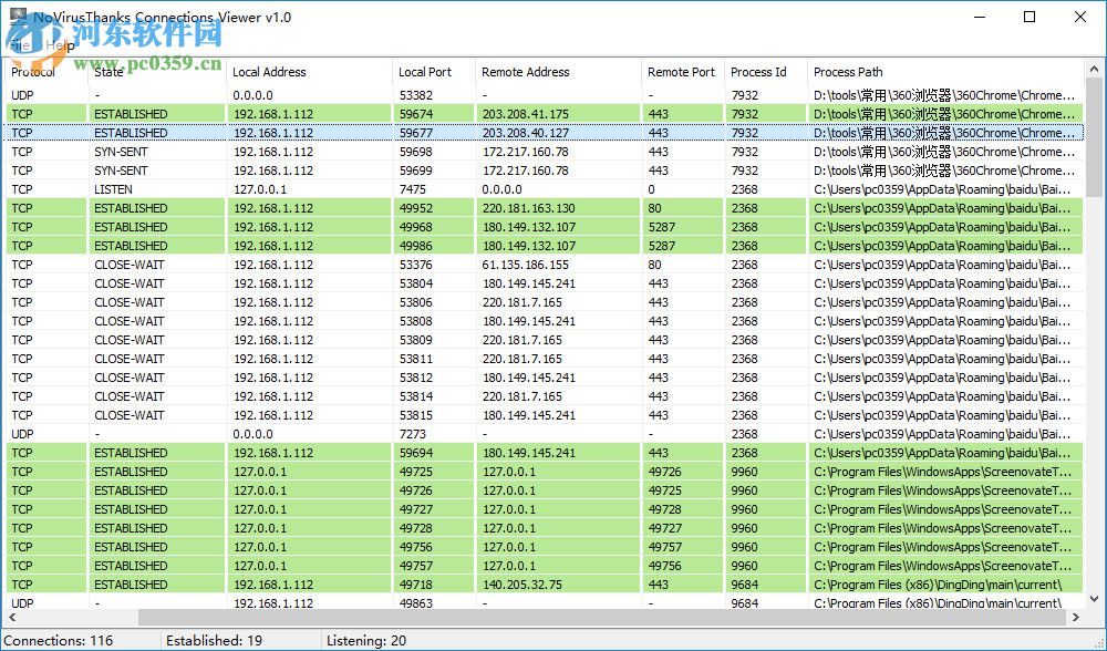 NoVirusThanks Connections Viewer(TCP/UDP连接查看工具) 1.0 免费版